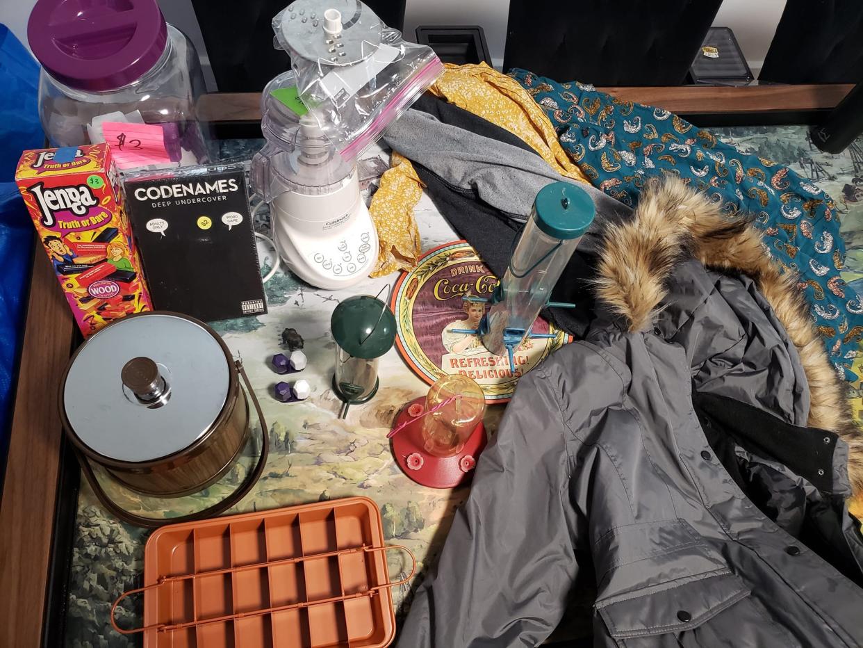 My haul from the Newport city-wide garage sale last year. I paid $40 for the brand new coat and wore it all winter.