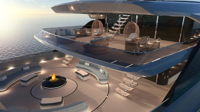 A Waterfall Links This New 255-Foot Superyacht's Glass-Bottomed