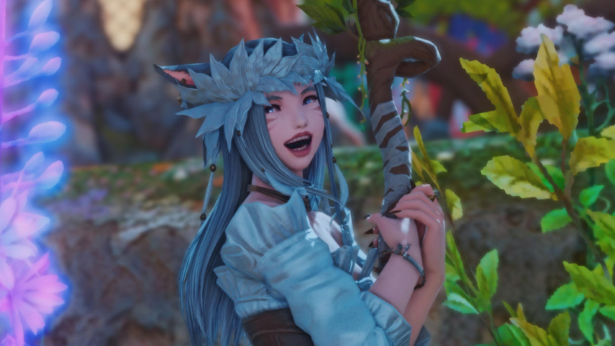  A female mi'qote smiling in Final Fantasy 14. 