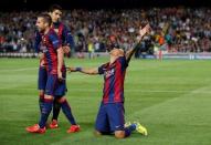 Football - FC Barcelona v Bayern Munich - UEFA Champions League Semi Final First Leg - The Nou Camp, Barcelona, Spain - 6/5/15 Barcelona's Neymar celebrates after scoring their third goal Reuters / Gustau Nacarino