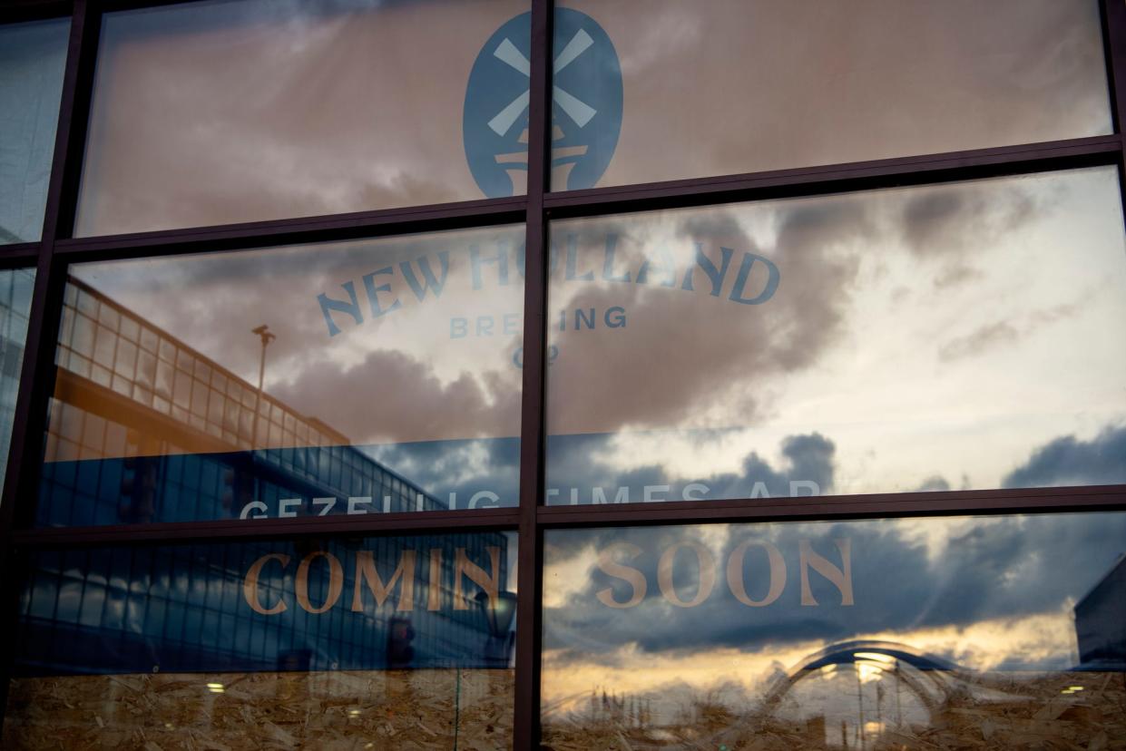 New Holland Brewing Co. remains under construction in Battle Creek, Michigan on Tuesday, Nov. 30, 2021. The brewery now plans to open in 2023. 