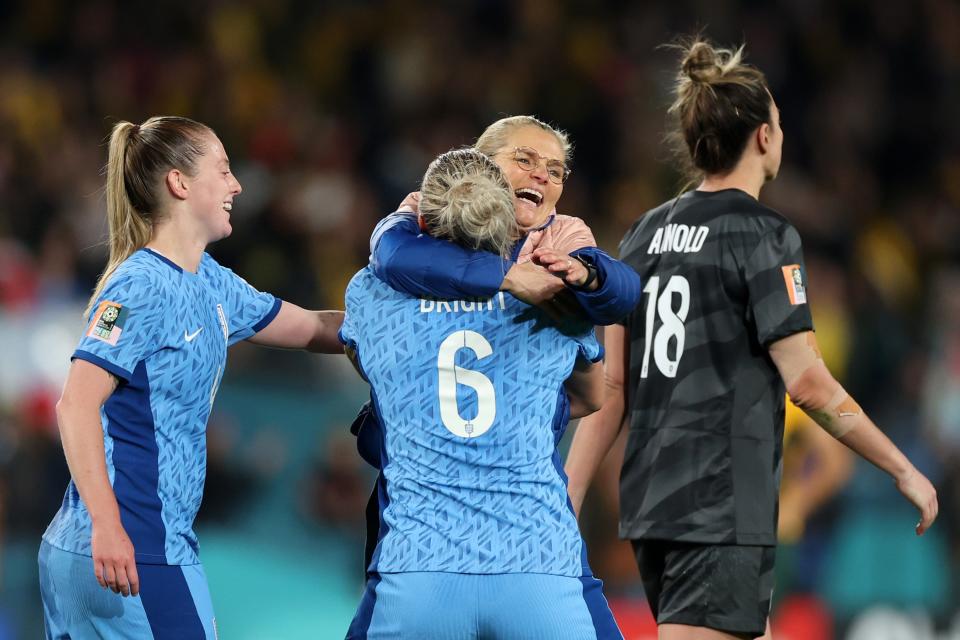 Sarina Wiegman celebrates with Millie Bright after the final whistle (Getty Images)