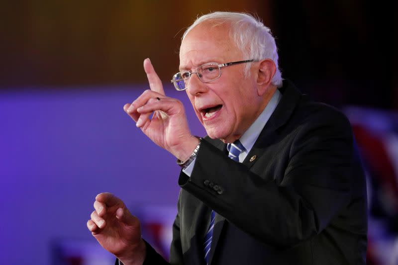 U.S. Democratic presidential candidate Bernie Sanders takes part in a FOX News Town Hall with co-moderators Bret Baier and Martha MacCallum in Detroit, Michigan