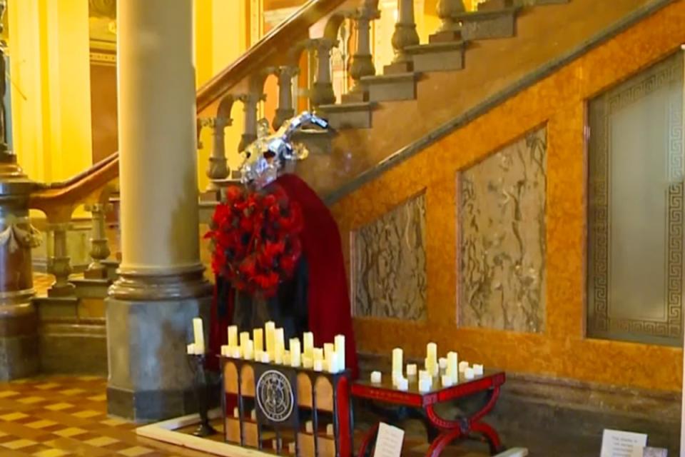 Satanic display in the Iowa state capitol (KCCI News/Youtube)