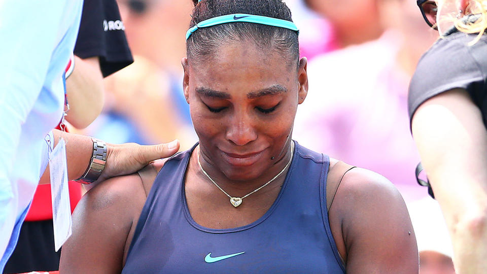 Serena Williams broke down in tears during the Rogers Cup final.  (Photo by Vaughn Ridley/Getty Images)