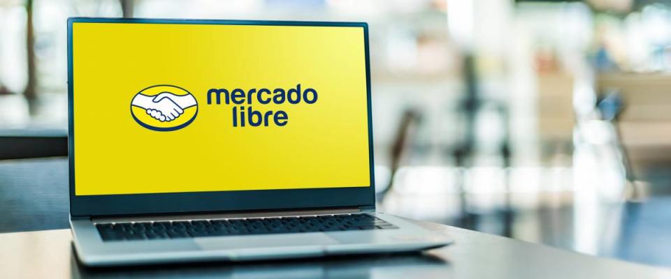 Laptop computer displaying logo of Mercado Libre, an Argentine company that operates online marketplaces dedicated to e-commerce and online auctions