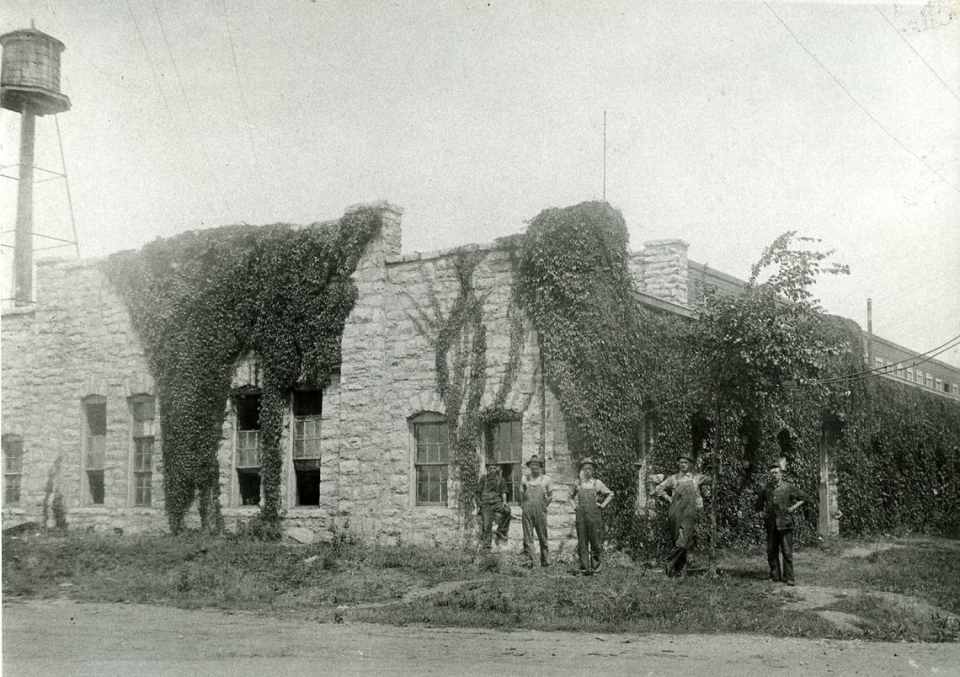 Strang Line Car Barn circa 1910. It opened in the early 1900s, storing cars that ran Strang Line, from Johnson County to Kansas City. Overland Park Historical Society