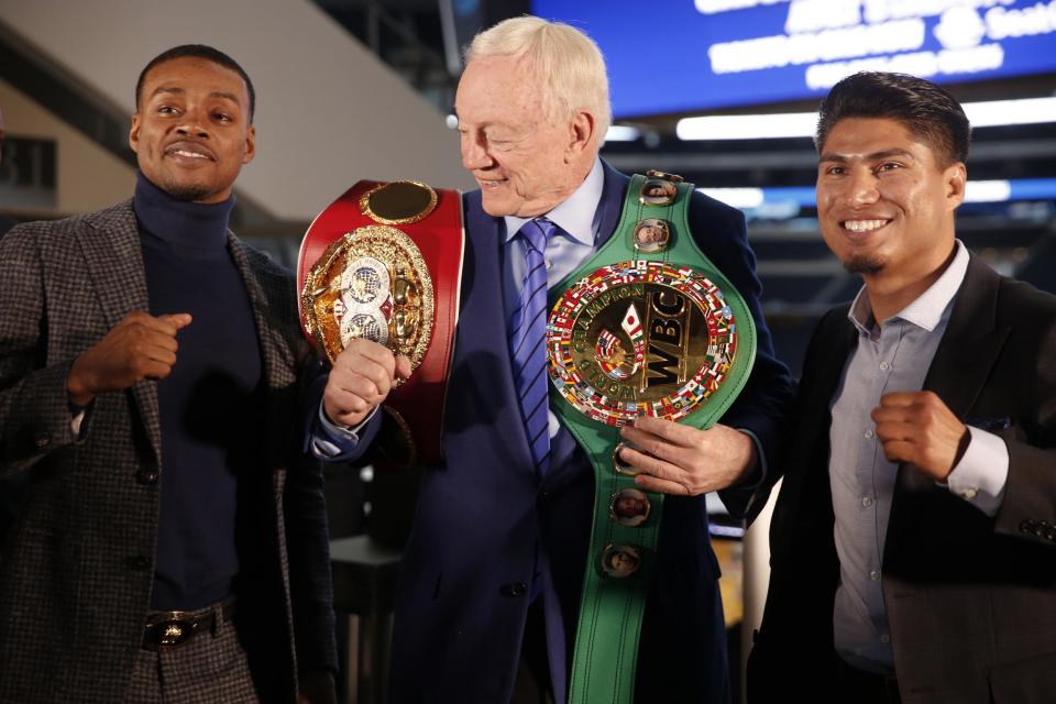 Errol Spence defends his IBF welterweight title against Mikey Garcia on Saturday at AT&T Stadium in Arlington, Texas. (AP)