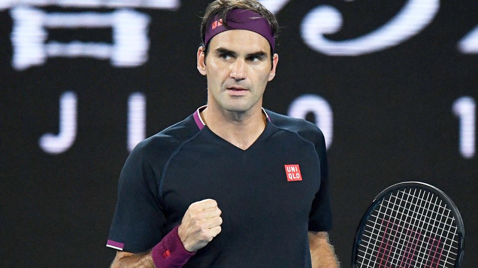 Roger Federer, pictured here celebrating his insane winner at the Australian Open.