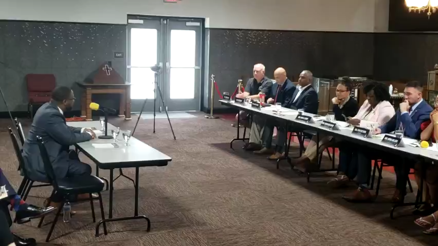 This is a screengrab from video of Darrell Cook, ar left, pastor and lead teacher at Erie's Christ Community Church, testifying, on Aug. 23, 2022, before the House Democratic Policy committee. The hearing was held at the Eagle's Nest Victory Christian Center in Erie.