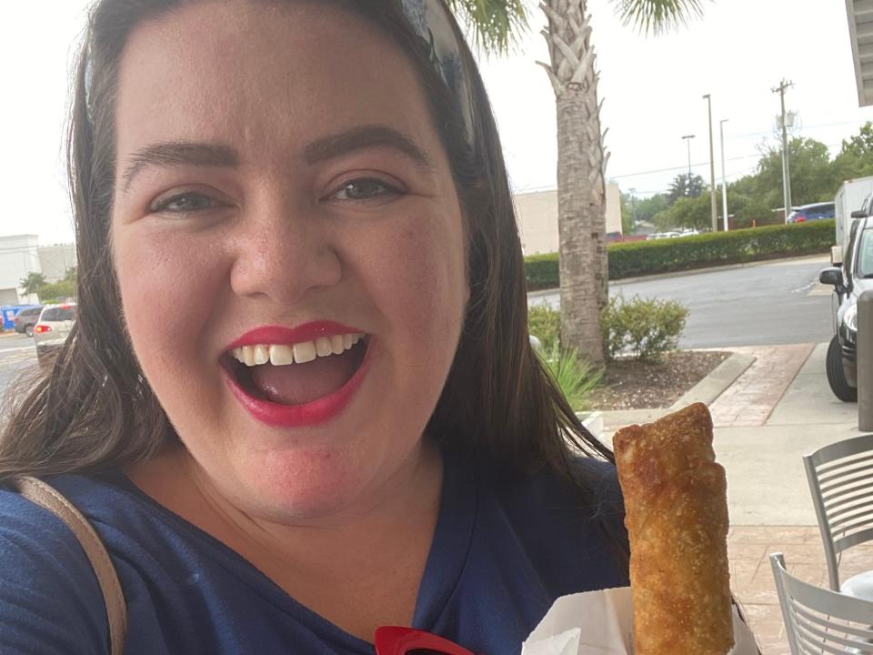 Selfie of the writer with her egg roll