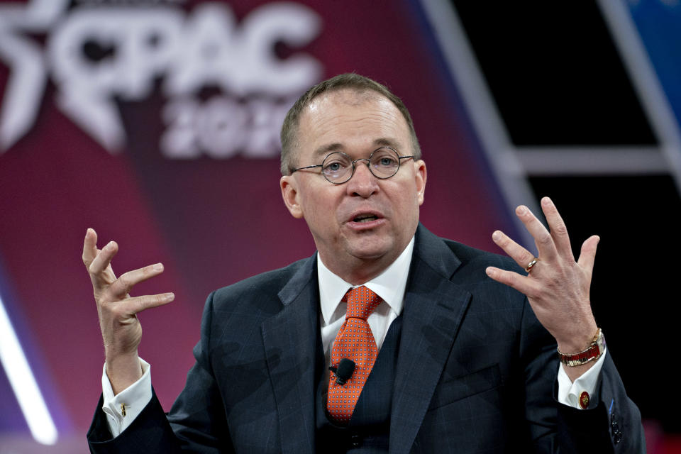 Mick Mulvaney, acting White House chief of staff, speaks during a discussion at the Conservative Political Action Conference (CPAC) in National Harbor, Maryland, U.S., on Friday, Feb. 28, 2020. (Andrew Harrer/Bloomberg via Getty Images)