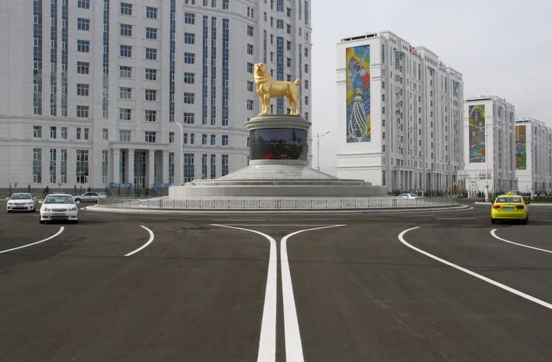 A view shows a statue of a Turkmen shepherd dog, locally known as Alabai, in Ashgabat