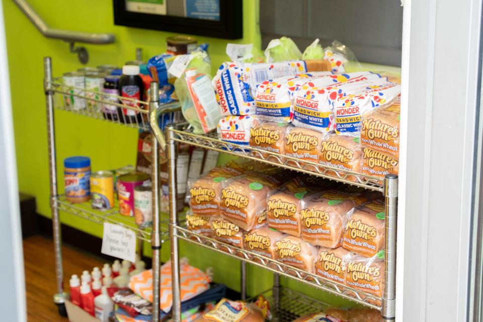 A shelf with donated goods for shelter residents at A New Leaf's La Mesita Family Homeless Shelter on Dec. 28, 2022, in Mesa.