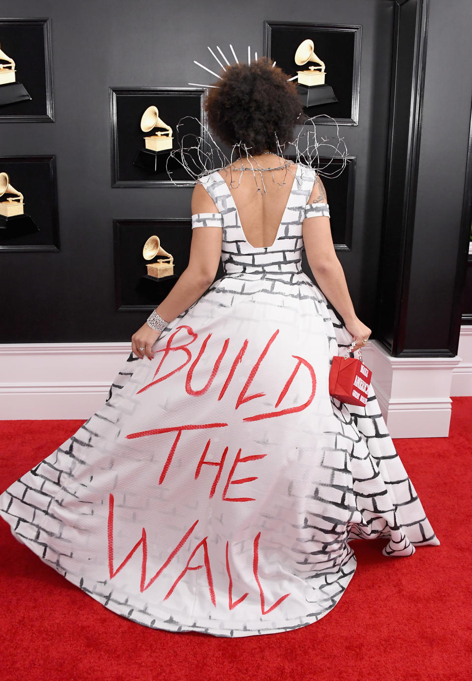 Joy Villa’s dress from the back (Photo by Steve Granitz/WireImage)