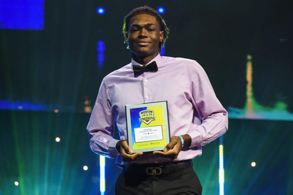 The 2022 Baseball Player of the Year, Jayden Hylton of Palm Beach Gardens High School, poses for a picture during the Palm Beach Post High School Sports Awards ceremony at the Kravis Center in West Palm Beach, FL., on Wednesday, June 1, 2022.