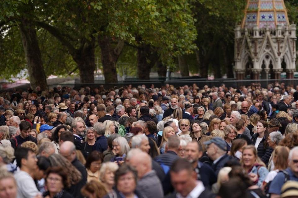 Members of the public in the queue in Victoria Tower Gardens, London (PA)