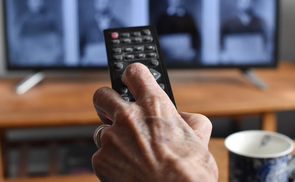 Generic old person watching TV. TV Licensing customers over 75 will remain covered by a free TV licence until 31 May 2020. PA Photo. Picture date: Wednesday January 15, 2020. Following the BBC�s policy announcement on the future of the over 75s TV Licence fee, TV Licensing is advising customers currently receiving a free licence that they need not take any immediate action and that they will be supported through the changes when the current arrangement for free over 75 licences paid for by the UK Government comes to an end next year. Further to a public consultation, the BBC has announced that from June next year the BBC will fund a free licence for over 75s in receipt of Pension Credit. Photo credit should read: Nick Ansell/PA Wire