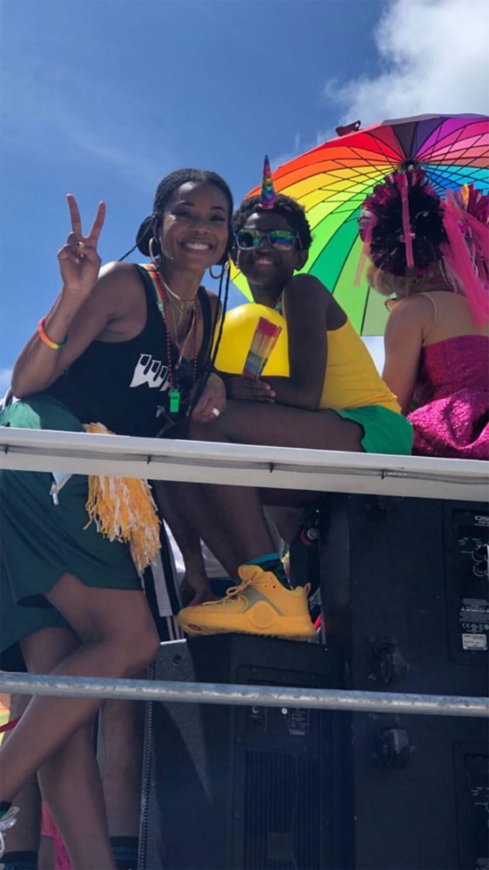 Gabrielle Union-Wade joined Zaya on a float at the pride parade. 