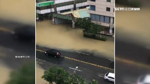 大有街被淹成「黃河」。（圖／翻攝自爆料公社）