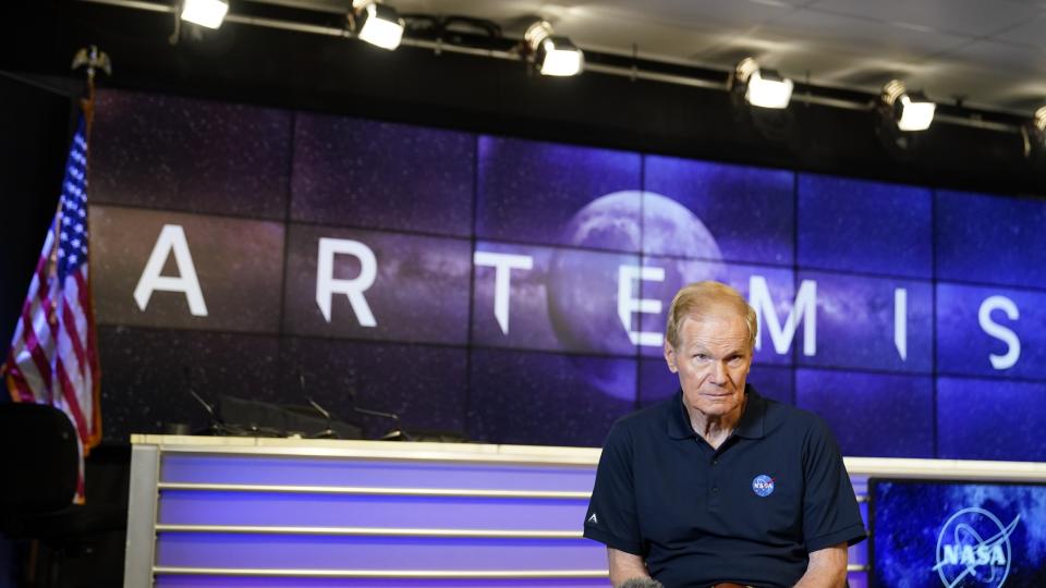 NASA administrator Bill Nelson takes part in an interview before the scheduled launch of the Artemis 1 rocket at the Kennedy Space Center, Wednesday, Aug. 24, 2022, in Cape Canaveral, Fla. The launch is scheduled for Monday morning Aug 29. (AP Photo/John Raoux)