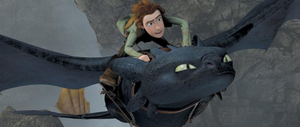 Hiccup rides Toothless in "How to Train Your Dragon" (2010).