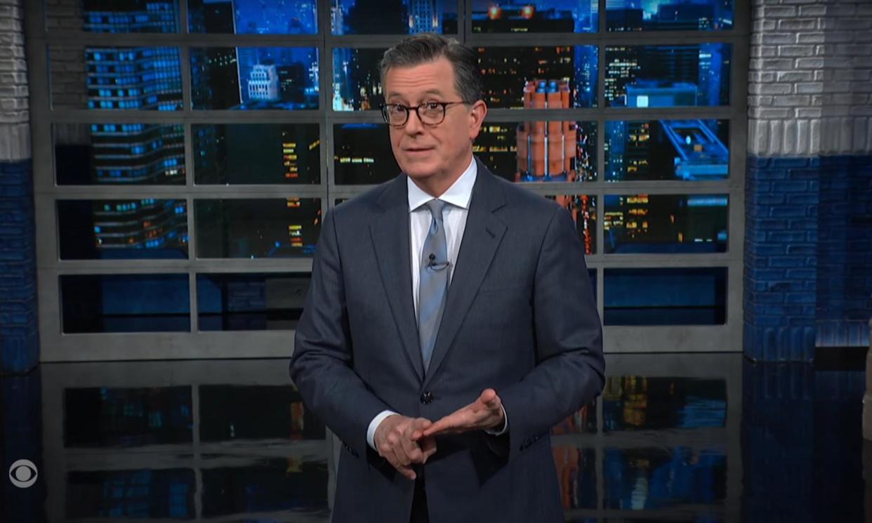 <span>Stephen Colbert on Arizona’s abortion ban, enacted in 1864: ‘You can’t enforce state laws from before it was a state! If you could, people in Massachusetts could be arrested for failure to buckle hat.’</span><span>Photograph: YouTube</span>