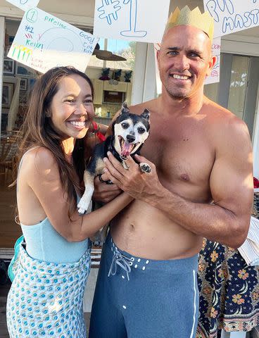 <p>Action The Dog/Instagram</p> Kalani Miller, Kelly Slater and their dog.