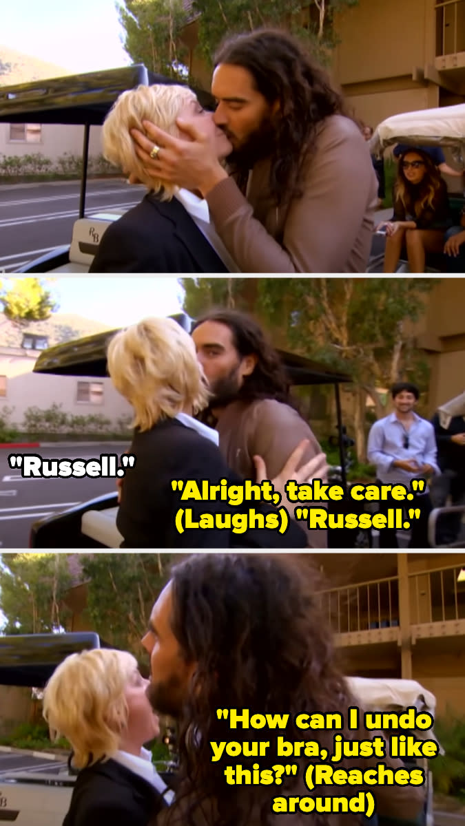 Russell Brand kissing Liz Hayes