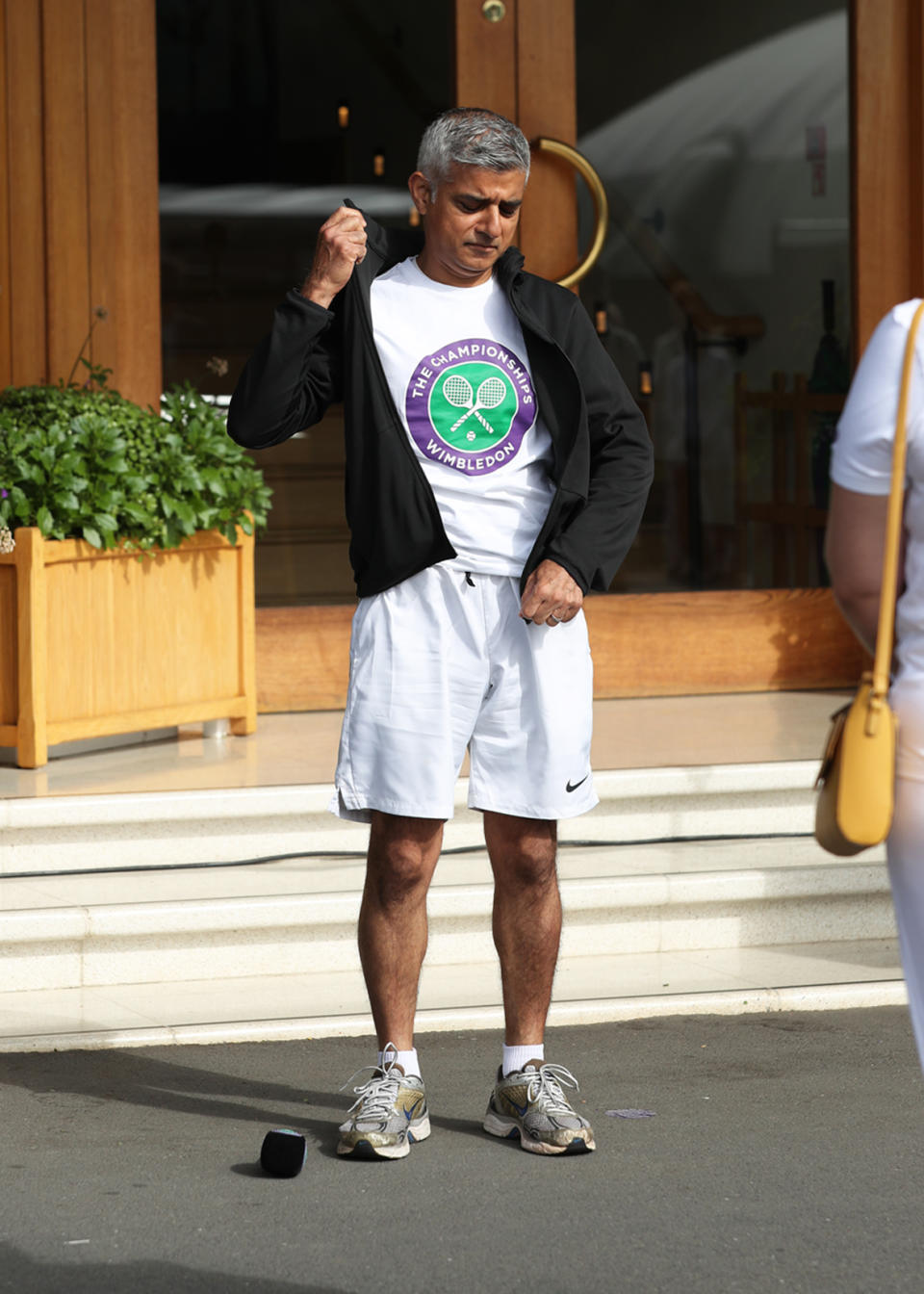 Mayor of London Sadiq Khan prepares to play tennis with key workers at the All England Lawn Tennis Club in Wimbledon, south west London, during an event to thank members of the NHS, TfL and care workers for their service during the coronavirus pandemic.