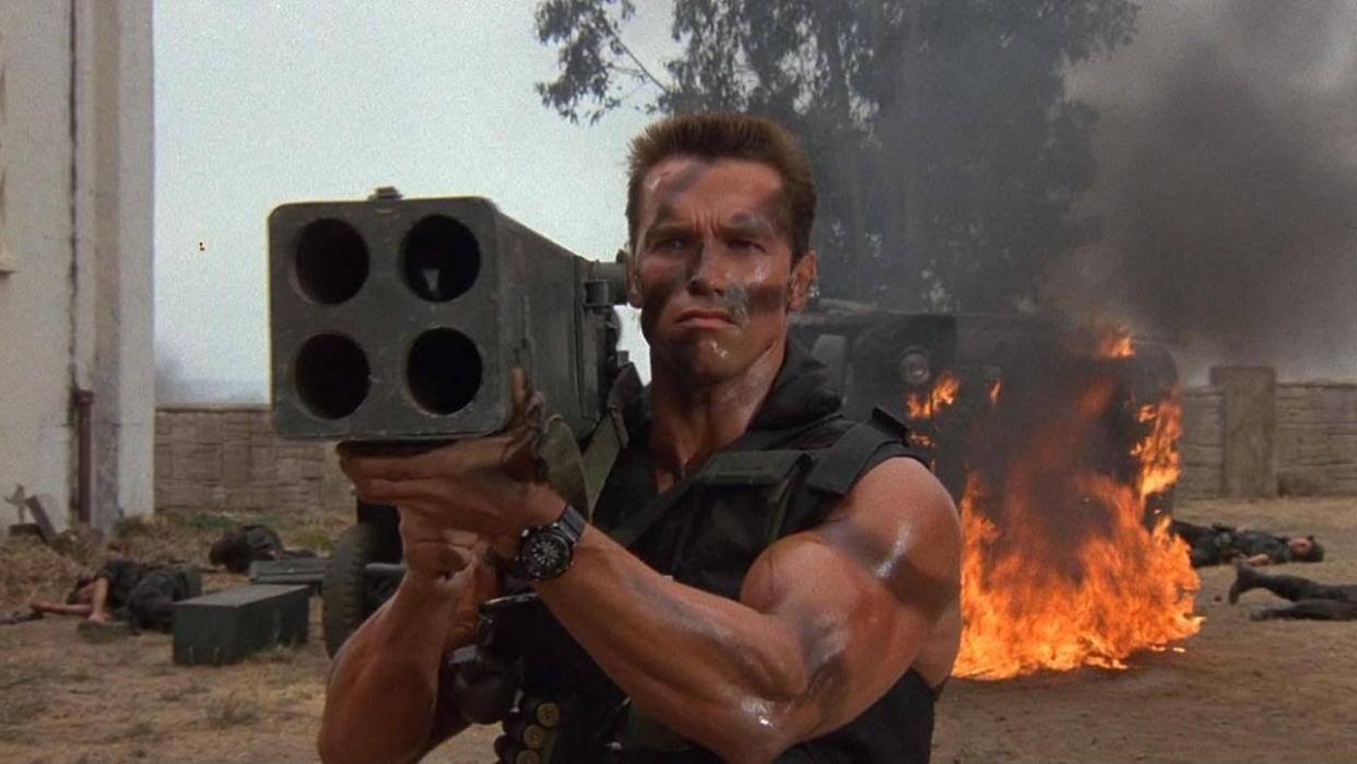  Arnold Schwarzenegger with a rocket launcher in Commando 