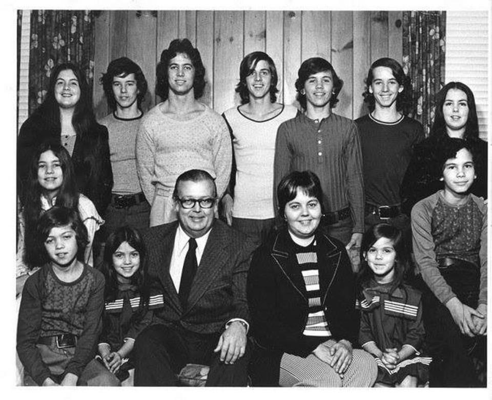 Roberto and Miriam Suarez, who grew up in Cuba and knew Fidel Castro when they were teenagers, had 12 children of their own. Tony was the fourth-oldest and also the tallest - he is third from left in the back row in this family photo.