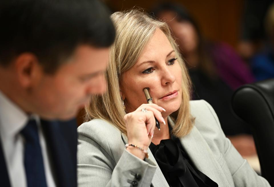 Oakland County Prosecutor Karen McDonald listens to testimony during Ethan Crumbley's hearing at Oakland County Circuit Court, Tuesday, Aug. 1, 2023, in Pontiac.