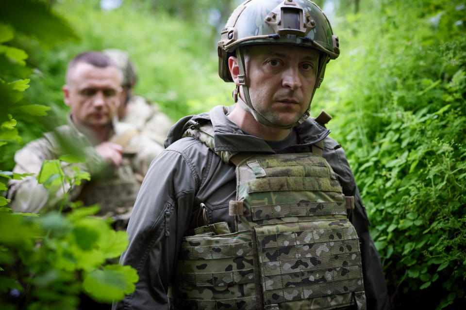 Ukrainian President Volodymyr Zelenskyy visits positions of the country's armed forces near the line of separation with Russian-backed rebels in Donetsk Region of eastern Ukraine, June 9, 2021. / Credit: Ukrainian Presidential Press Service/Handout