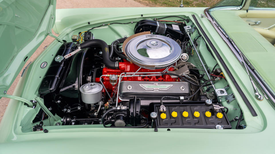 The Ford V-8 engine inside a fully restored 1957 Ford Thunderbird.