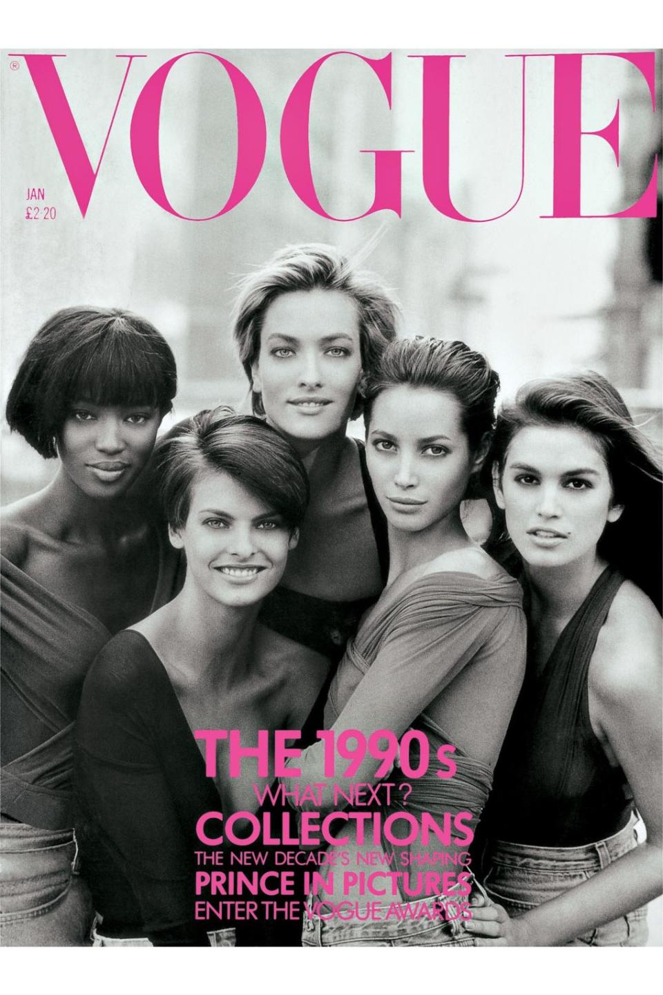 Hier das berühmte Vogue-Cover von Peter Lindbergh, auf dem (von links) die Topmodels Naomi Campbell, Linda Evangelista, Tatjana Patitz, Christy Turlington und Cindy Crawford abgebildet sind. (Bild-Copyright: Vogue/Peter Lindbergh)