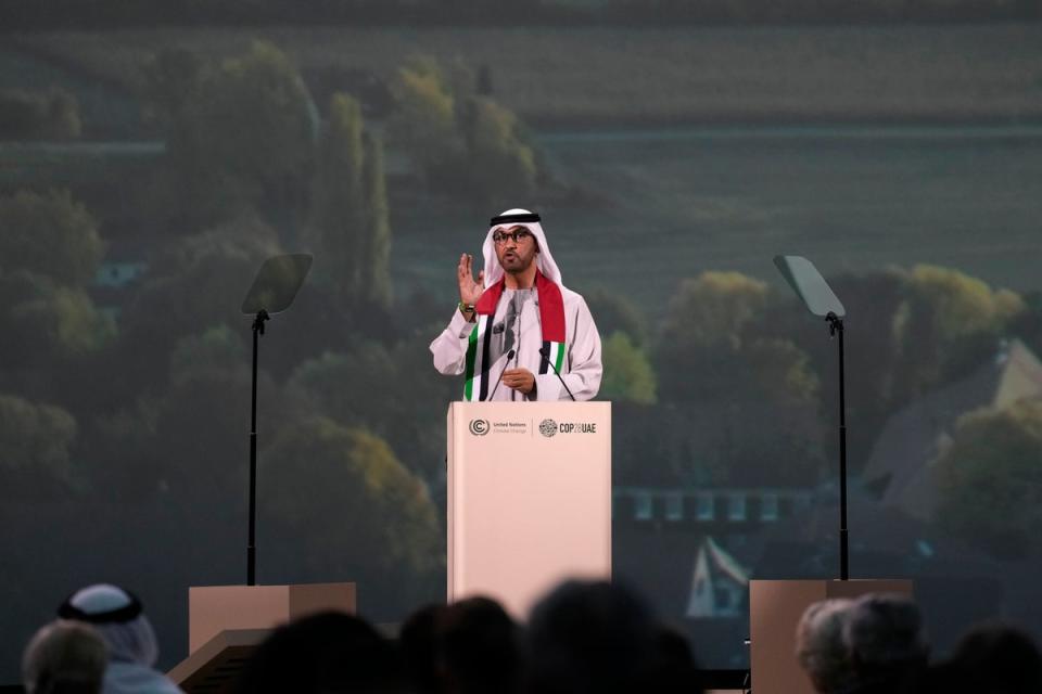 Sultan Ahmed al Jaber at the Cop28 opening session (AP)