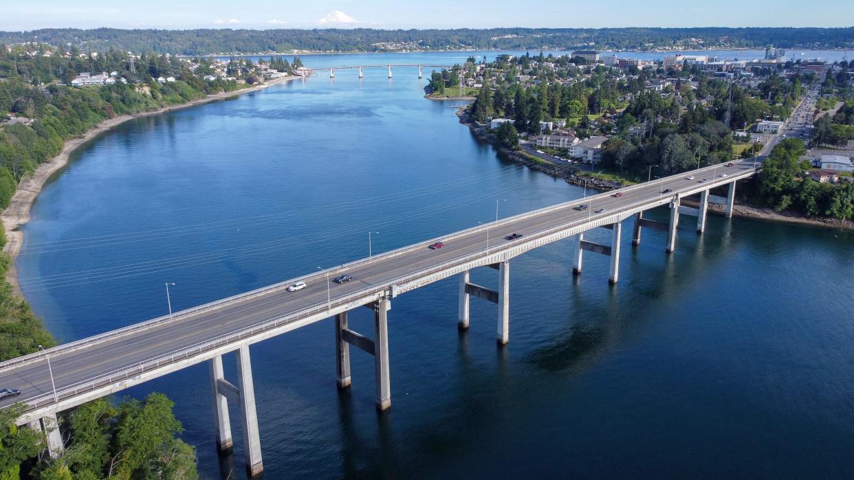 An aerial view of the Warren Avenue Bridge on Tuesday, June 21, 2022.