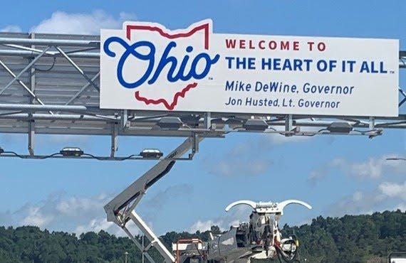 New Ohio welcome sign with new branding and slogan.