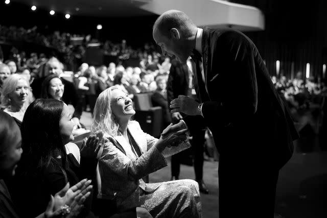 <p>Chris Jackson/Getty Images for Earthshot</p> Prince William and Cate Blanchett share a chat at the Earthshot Prize ceremony in Singapore