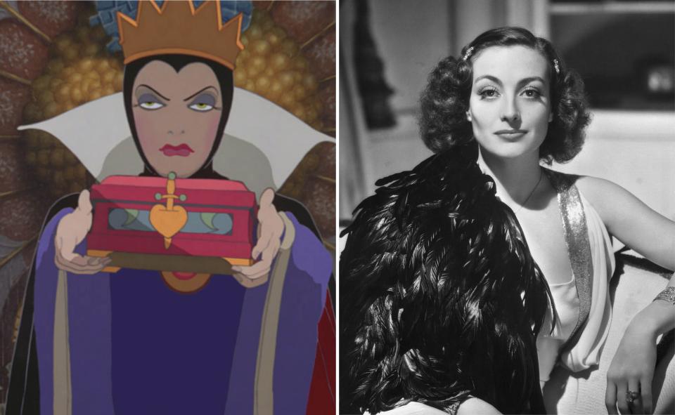 <h3>睡美人</h3> <p>《睡美人》中的壞皇后是照著奧斯卡金獎影后Joan Crawford來進行構思，冷豔優雅的外型，帶著一絲慧黠，成功塑造壞皇后高冷錐心的形象。</p>
