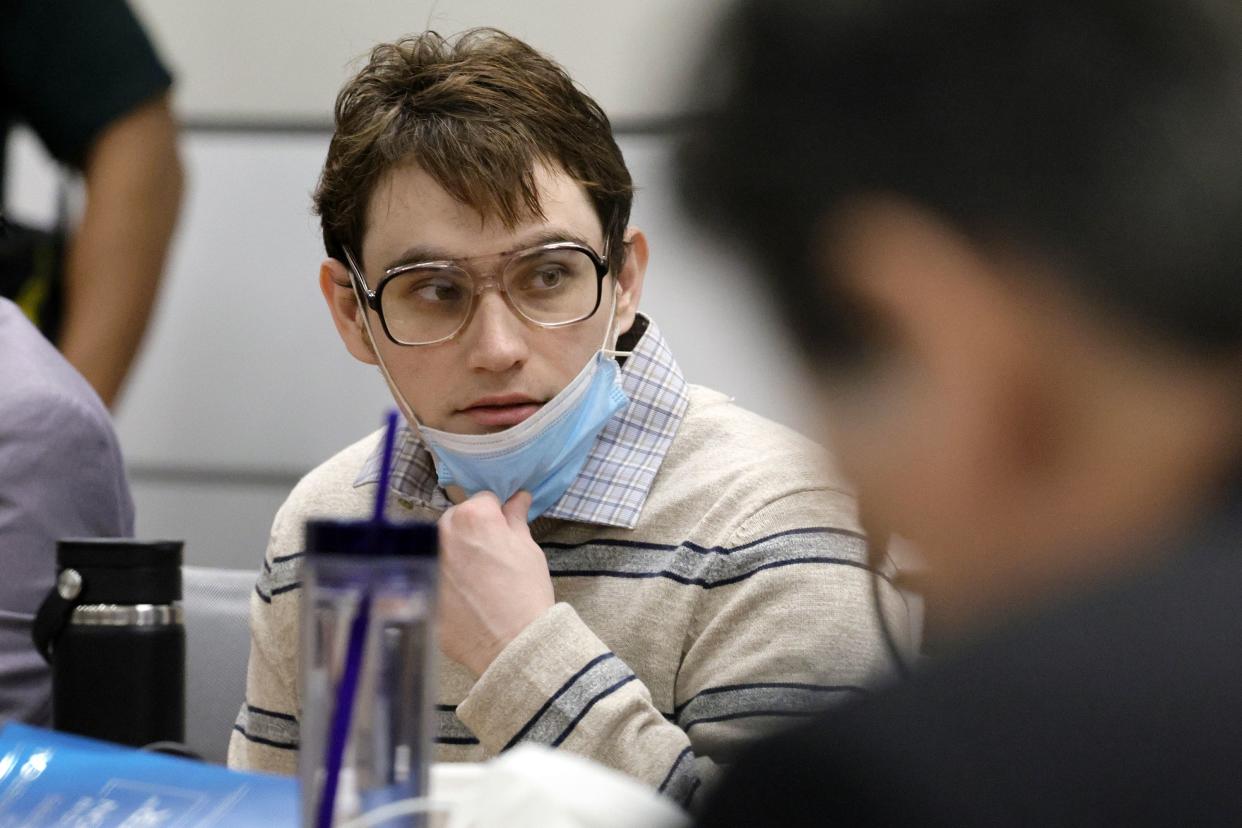 Marjory Stoneman Douglas High School shooter Nikolas Cruz sits at the defense table for closing arguments in the penalty phase of Cruz's trial at the Broward County Courthouse in Fort Lauderdale, Fla., on Tuesday, Oct. 11, 2022. 