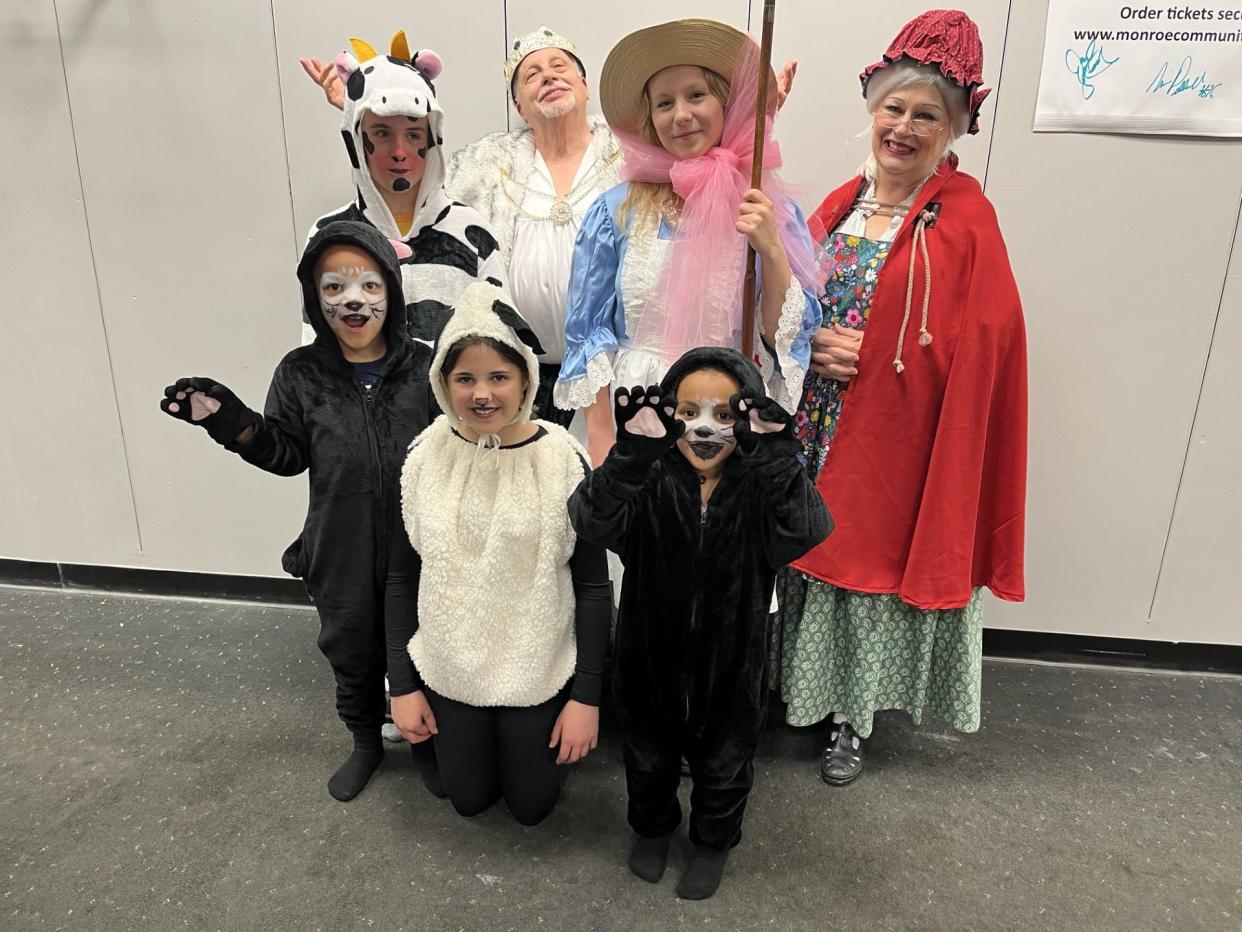 The cast of "Mother Goose's Pajama Party" is shown. The Monroe Community Players show is set for May 11 at the Mall of Monroe.