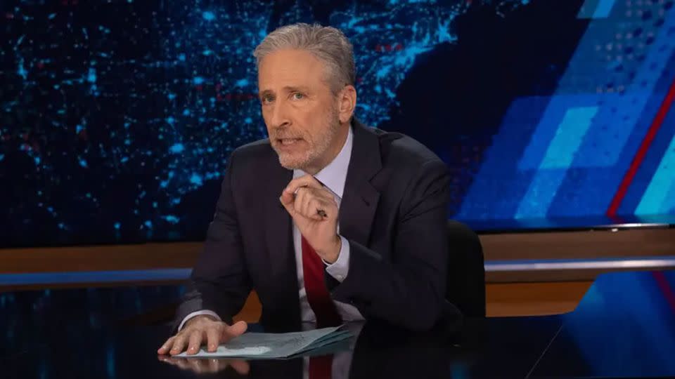 Jon Stewart during his first night back hosting "The Daily Show" after more than eight years. - Matt Wilson/Comedy Central's The Daily Show