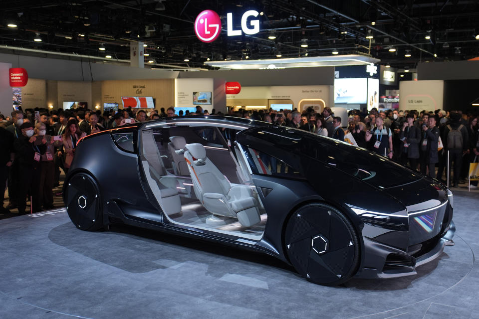 People view the LG Alpha-able future mobility concept at the LG booth during the CES tech show Tuesday, Jan. 9, 2024, in Las Vegas. (AP Photo/John Locher)