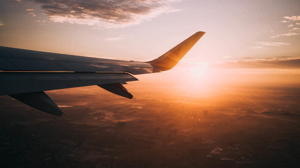 wing plane sunset