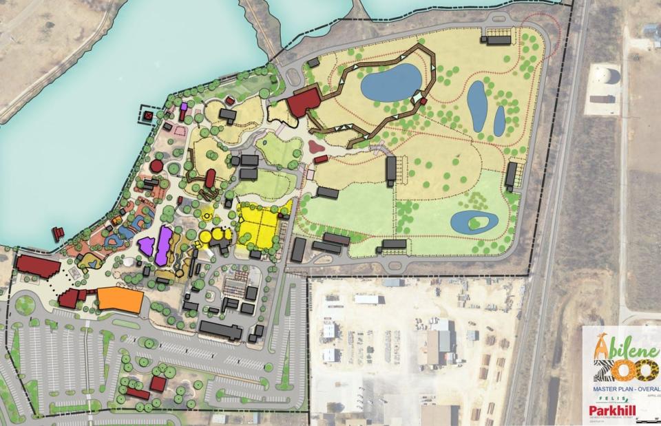 A slide of the Abilene Zoo's 10-year master plan, showing proposed expansion components.