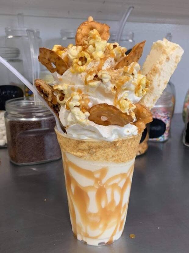 Freakshakes are an iconic treat at Tinkers Ice Cream Shop in Petty Harbour.