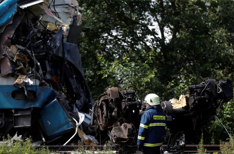 View of a site of a train crash near the town of Domazlice