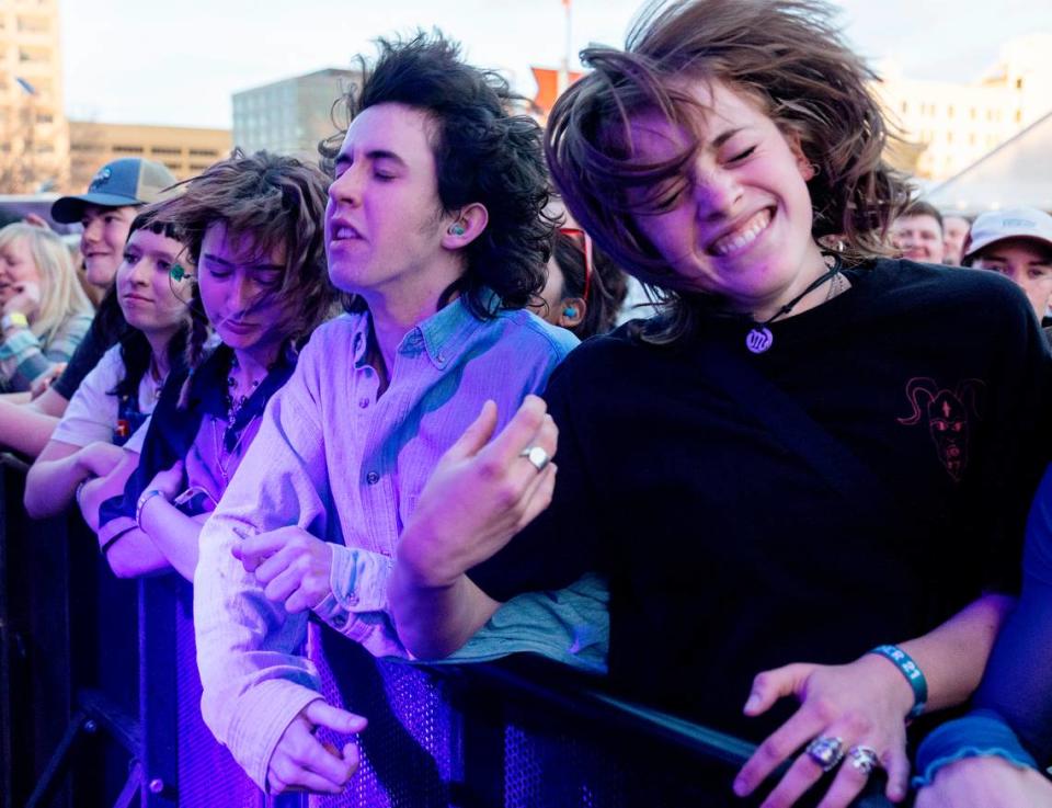 Ben Bingham and Abby Knipe listen to rock band Built to Spill perform on the Main Stage at Treefort last year.